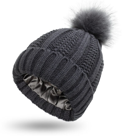 Winter Knitted Hats Fashion Stretchy Lined Skull Hats For Women Faux Fur Pom Pom Hat Keep Warming Beanie Hat - Image 2