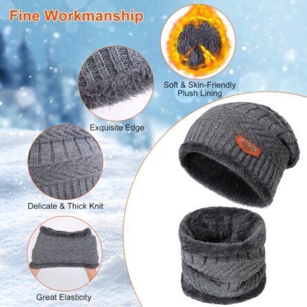 3Pcs Winter Knitted Hat Scarf Gloves Winter Warm Beanie And Touch Screen Gloves Scarf Set Knit Beanie Skull Cap Neck Warmer Mittens For Men Women - Image 2