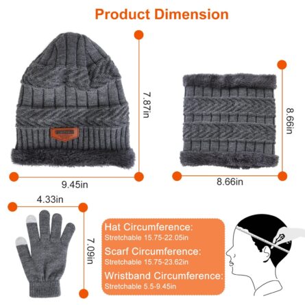 3Pcs Winter Knitted Hat Scarf Gloves Winter Warm Beanie And Touch Screen Gloves Scarf Set Knit Beanie Skull Cap Neck Warmer Mittens For Men Women - Image 5