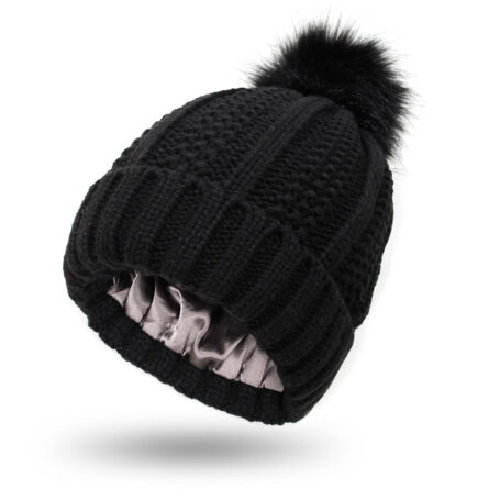 Winter Knitted Hats Fashion Stretchy Lined Skull Hats For Women Faux Fur Pom Pom Hat Keep Warming Beanie Hat - Image 5