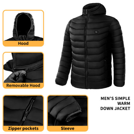 Men Heated Puffer Jacket Electric Heating Coat Insulated Hood Windbreaker 9Heat Zones - Image 7